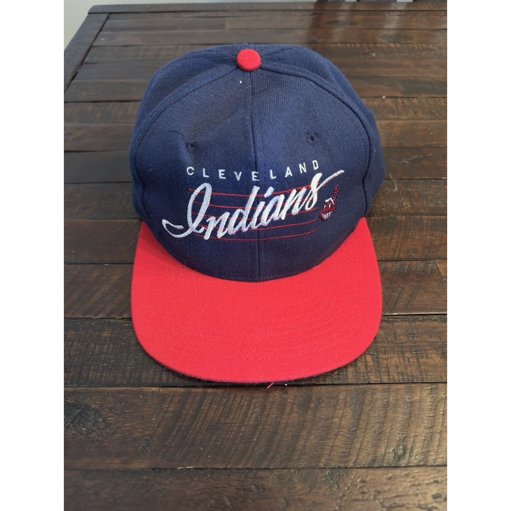 Vtg Cleveland Indians Hat Cap‎ Black Sport Specialties Script Logo MLB Snapback